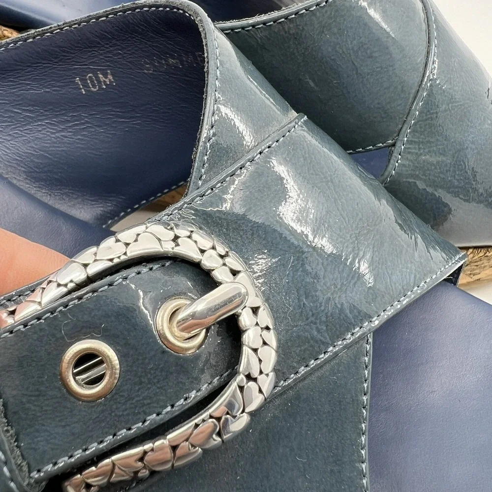 Brighton Summer 199 Italy Blue Patent Cork Wedge Sandals Women‎ 10